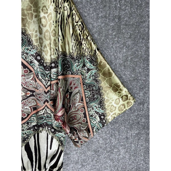 Chicos Lynda Zebra Mix Top Size 12 Peplum 3/4 Sleeve Paisley Satin Smocked - Picture 6 of 8